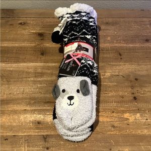 Cuddl Duds Sherpa Lined Critter Slippers Socks Shoe Size 4-10 2pk in Puppy